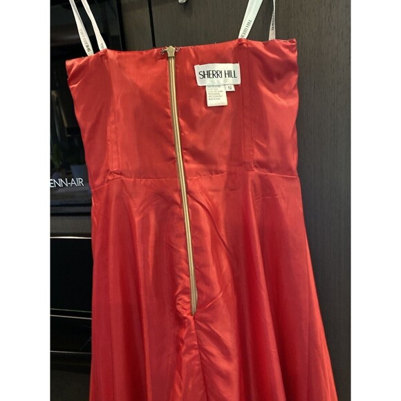 Sherri Hill Dress Size 10 Prom Pageant Gala Formal Gown Flowy Red Gold  # 1924 - Picture 13 of 16